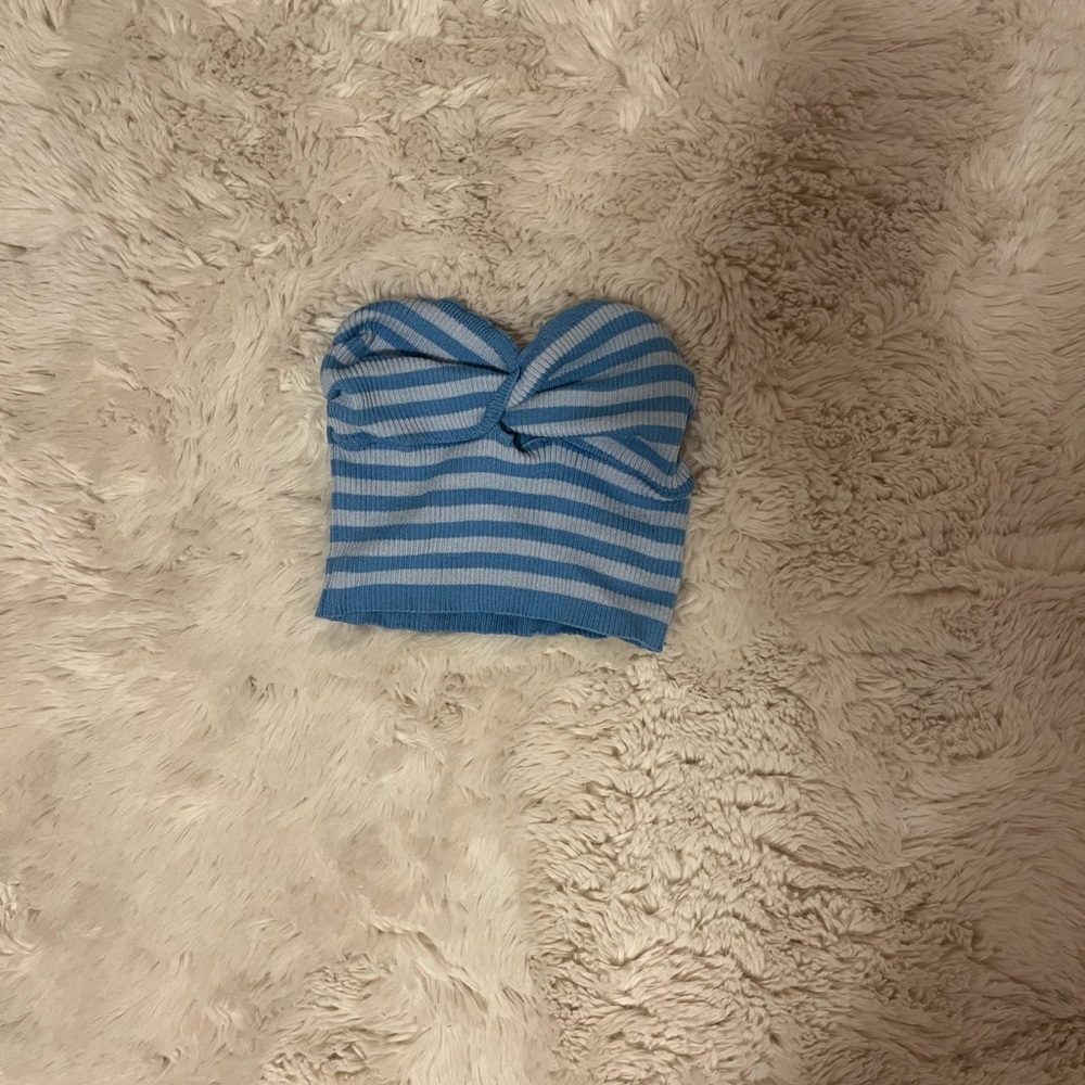 blue and white striped tube top